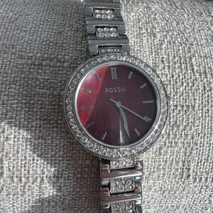 FOSSIL KARLI CRYSTALS SILVER BURGUNDY MOP WOMEN'S BQ3904 WATCH